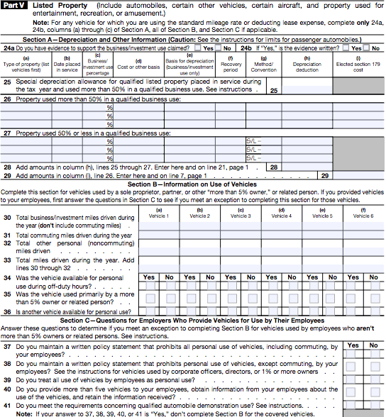 IRS Form 4562: Part 5