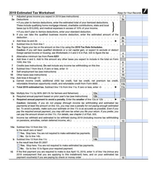 Form 1040-ES Worksheet